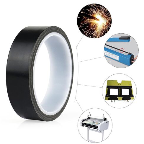شريط قماش زجاجي من BOMEI PACK أسود من PTFE Teflonn، عبوة واحدة مقاس 1 بوصة × 33 قدمًا شريط PTFE مقاوم للتآكل بدرجة حرارة عالية لحماية السطح لآلة سد الفراغ، سدادات نبض يدوية مطلية بالعزل in Saudi Arabia