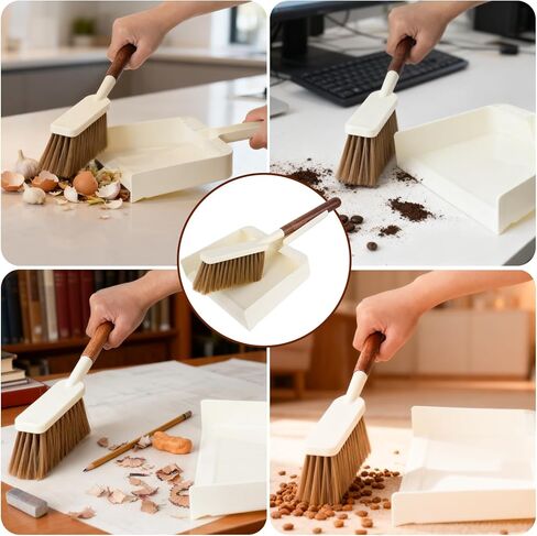 مجموعة مكنسة يدوية ومجارف، مجموعة مجرفة صغيرة محمولة وفرشاة بمقبض خشبي سبيلي، تصميم للأسنان، مكنسة مدمجة قابلة للتعليق مع مجرفة لتنظيف أسطح المكتب وأريكة المطبخ وشعر الحيوانات الأليفة، بيج in Saudi Arabia
