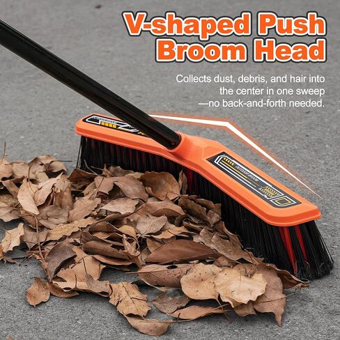 JEHONN دفع مكنسة في الهواء الطلق الثقيلة، 15.7 بوصة على شكل حرف V فرشاة صناعية تجارية قاسية مع 61 "مقبض طويل لمرآب مستودع متجر حديقة فناء درب ساحة سطح الشارع (برتقالي) in Kuwait