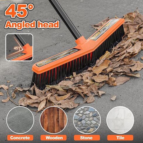 JEHONN دفع مكنسة في الهواء الطلق الثقيلة، 15.7 بوصة على شكل حرف V فرشاة صناعية تجارية قاسية مع 61 "مقبض طويل لمرآب مستودع متجر حديقة فناء درب ساحة سطح الشارع (برتقالي) in Kuwait