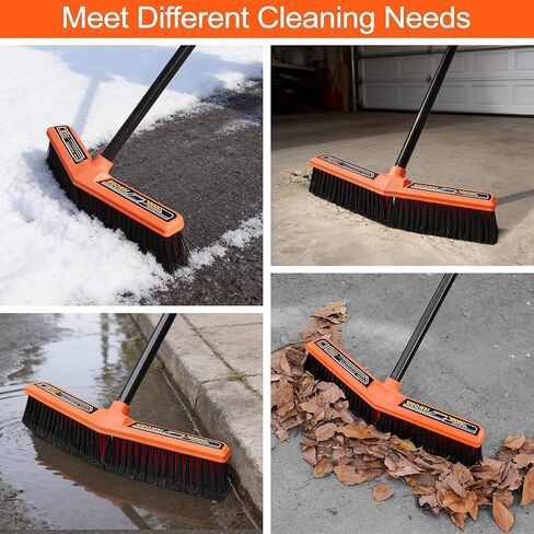 JEHONN دفع مكنسة في الهواء الطلق الثقيلة، 15.7 بوصة على شكل حرف V فرشاة صناعية تجارية قاسية مع 61 "مقبض طويل لمرآب مستودع متجر حديقة فناء درب ساحة سطح الشارع (برتقالي) in Kuwait