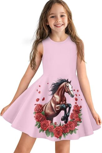 Dresses for Girls Summer Sleeveless Crew Neck Sundresses Midi Sun Dresses Beach Flowy Dresses in Kuwait