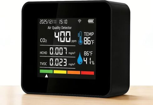 مراقب جودة الهواء الذكي، مقياس جودة الهواء الداخلي مع HCHO، CO2، PM2.5 PM10، PM1.0، TVOC، AQI، درجة الحرارة والرطوبة، الوقت والتاريخ، إنذار، تخزين البيانات لمدة عام، التحكم في التطبيقات للمنزل والمكتب in Kuwait