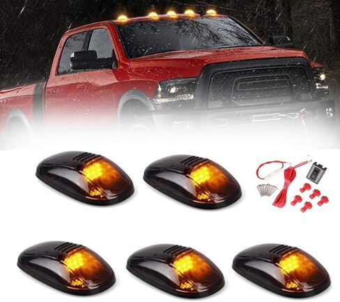 5 X Cab Roof Marker Lights Smoke Lens White LED Housing Compatible with 2003-2018 Dodge Ram 2500 3500 Pickup Trucks, Cab Roof Running Lights, Accessories Light Sets w/Wiring Pack in Kuwait