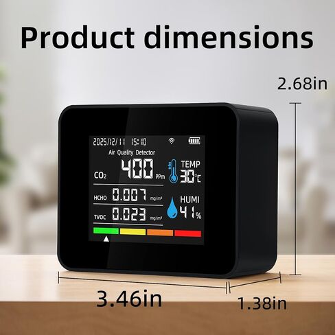 مراقب جودة الهواء الذكي، مقياس جودة الهواء الداخلي مع HCHO، CO2، PM2.5 PM10، PM1.0، TVOC، AQI، درجة الحرارة والرطوبة، الوقت والتاريخ، إنذار، تخزين البيانات لمدة عام، التحكم في التطبيقات للمنزل والمكتب in Kuwait