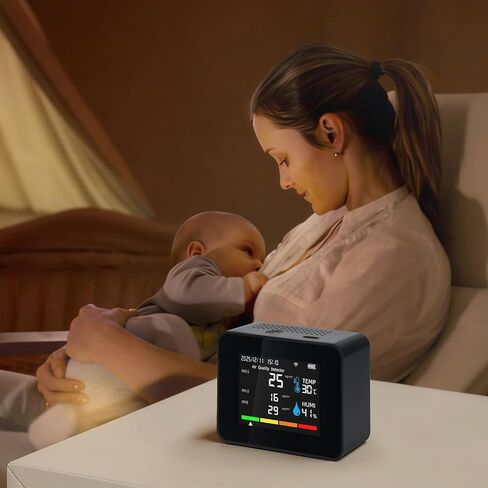 مراقب جودة الهواء الذكي، مقياس جودة الهواء الداخلي مع HCHO، CO2، PM2.5 PM10، PM1.0، TVOC، AQI، درجة الحرارة والرطوبة، الوقت والتاريخ، إنذار، تخزين البيانات لمدة عام، التحكم في التطبيقات للمنزل والمكتب in Kuwait