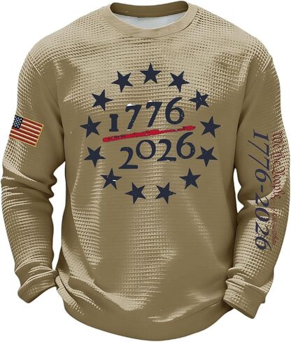 250Th Anniversary USA Shirt Long Sleeve American Flag Print Freedom Patriotic Waffle Sweatshirts Shirts Tops in Saudi Arabia