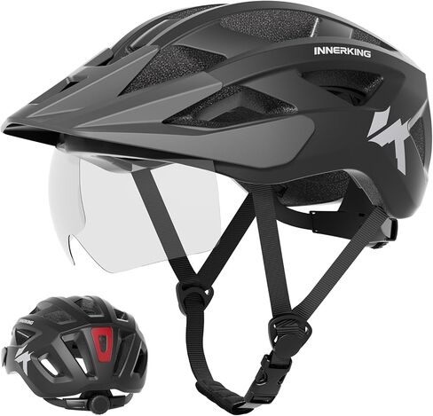 خوذة دراجة إينر كينج للبالغين، خوذة دراجة جبلية خفيفة الوزن مع ضوء خلفي قابل لإعادة الشحن USB ونظارات مغناطيسية قابلة للفصل، خوذة دراجة الطريق مع قناع للرجال والنساء in Kuwait
