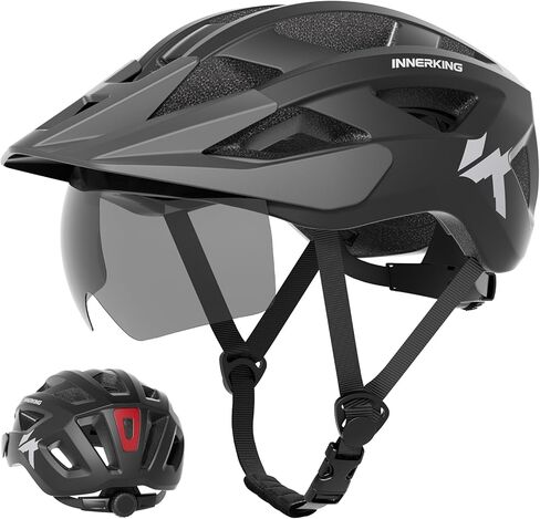 InnerKing Bike Helmet for Adults, Lightweight Mountain Bicycle Helmet with USB Rechargeable Rear Light Detachable Magnetic Goggles, Road Bike Helmet with Visor for Men Women in Saudi Arabia