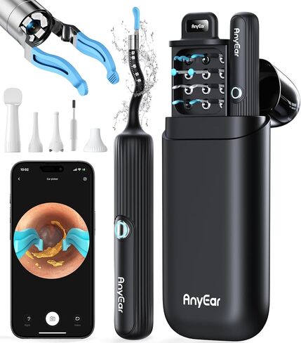 Flexible Ear Wax Removal Tool Camera, Wireless Ear Cleaner with 10MP HD Otoscope, Painless Tweezers, 12 Soft Tips, 3 Inspection Heads, Portable Earwax Removal Kit with Camera for Adults/Kids in Saudi Arabia