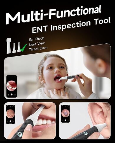 Flexible Ear Wax Removal Tool Camera, Wireless Ear Cleaner with 10MP HD Otoscope, Painless Tweezers, 12 Soft Tips, 3 Inspection Heads, Portable Earwax Removal Kit with Camera for Adults/Kids in Saudi Arabia