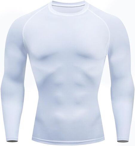 Men's Quick-Dry Stretch Fitness Shirt- High Neck Long Sleeve Workout Top (White,Large) in Saudi Arabia