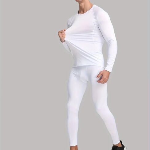 Men's Quick-Dry Stretch Fitness Shirt- High Neck Long Sleeve Workout Top (White,Large) in Saudi Arabia