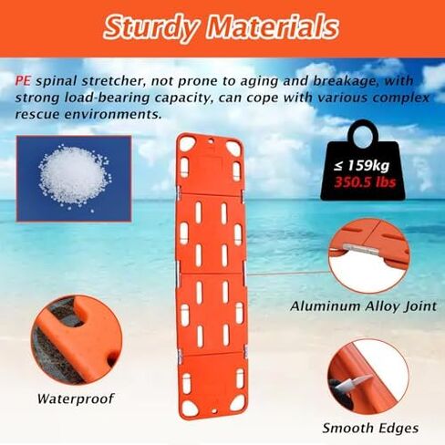 Portable Spine Board Stretcher for Water Rescue, 12 Curved Handles, 2-Fold Design for Lifeguard Use (73.6"x19.7") in Saudi Arabia
