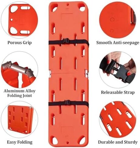 Emergency Rescue Spine Board Stretcher, Water Floating Life Board with Seat Belt, Durable Two-Fold PE Stretcher Supports 350lbs for First Aid and Water Rescue in Saudi Arabia