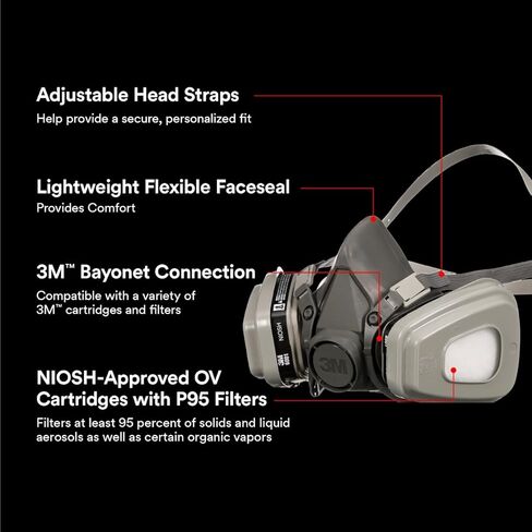 3M P95 / Organic Vapor Paint Project Reusable Respirator 6311, Large Size, NIOSH-APPROVED, Use For Professional Paint Spraying, Lightweight, Flexible, Thermoplastic Faceseal For Comfort (6311P1-DC) in Kuwait