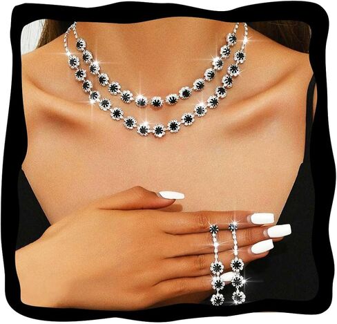 Aukmla Rhinestones Bridal Wedding Jewelry Sets Crystal Layered Choker Necklace Earrings Set Prom Formal Jewelry for Women in Kuwait