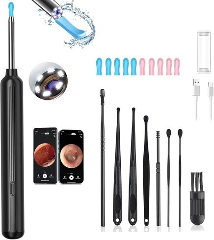 إزالة شمع الأذن، كاميرا أداة إزالة شمع الأذن مع 1080 بكسل و6 مصابيح LED، منظف الأذن مع 10 نصائح بديلة، مجموعة إزالة شمع الأذن مع كاميرا و7 قطع من أدوات الأذن لأجهزة Android/iOS in Kuwait