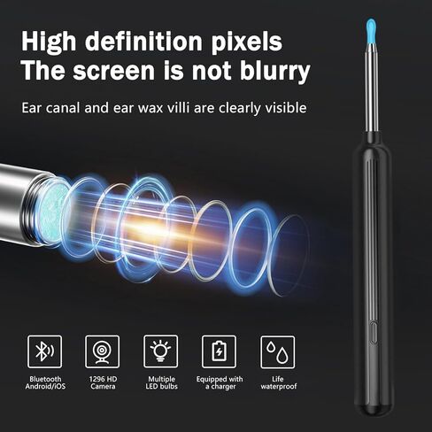 إزالة شمع الأذن، كاميرا أداة إزالة شمع الأذن مع 1080 بكسل و6 مصابيح LED، منظف الأذن مع 10 نصائح بديلة، مجموعة إزالة شمع الأذن مع كاميرا و7 قطع من أدوات الأذن لأجهزة Android/iOS in Kuwait