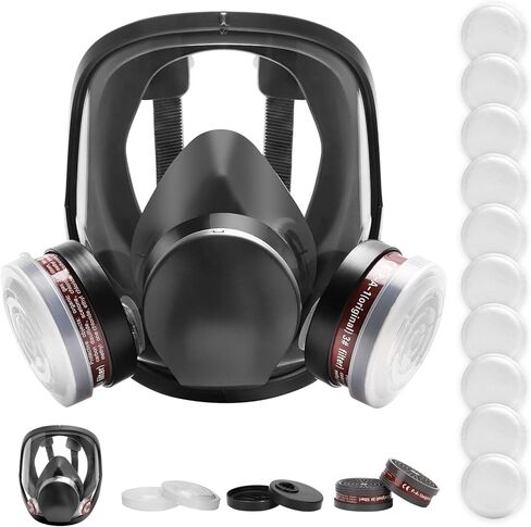 Full Face Respirator Mask - Reusable Large Face Gas Mask Professional Breathing Protection Against Dust/Organic Vapor/Formaldehyde/Chemical Perfect for Airbrush, Car Spraying, Sanding, Paint Work in Saudi Arabia
