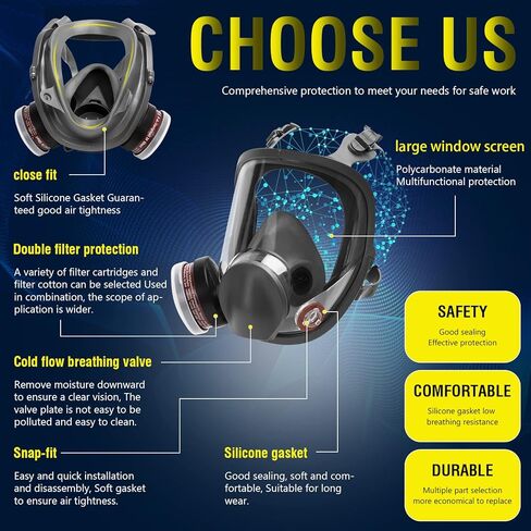 Full Face Respirator Mask - Reusable Large Face Gas Mask Professional Breathing Protection Against Dust/Organic Vapor/Formaldehyde/Chemical Perfect for Airbrush, Car Spraying, Sanding, Paint Work in Saudi Arabia