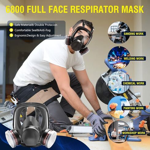 Full Face Respirator Mask - Reusable Large Face Gas Mask Professional Breathing Protection Against Dust/Organic Vapor/Formaldehyde/Chemical Perfect for Airbrush, Car Spraying, Sanding, Paint Work in Saudi Arabia