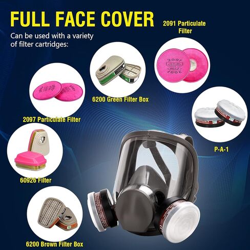Full Face Respirator Mask - Reusable Large Face Gas Mask Professional Breathing Protection Against Dust/Organic Vapor/Formaldehyde/Chemical Perfect for Airbrush, Car Spraying, Sanding, Paint Work in Saudi Arabia
