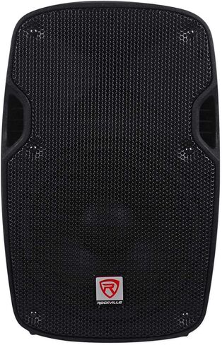 Rockville SPG88 Bundle: (2) 8" 400W Peak / 100W RMS Passive DJ PA Speakers, (2) RCTS1425 25' 14 AWG 1/4" TS to Speakon Cables, RPM47 Powered 5-Ch Mixer with Bluetooth, (2) Speaker Stands, 7-Items in Saudi Arabia