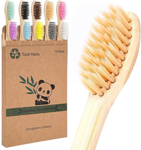 Bamboo Toothbrushes for Adults, BPA-Free Soft Tapered Bristles, Eco-Friendly Natural Organic Wooden Toothbrush, 10-Count Toothbrushes Travel Set in Kuwait