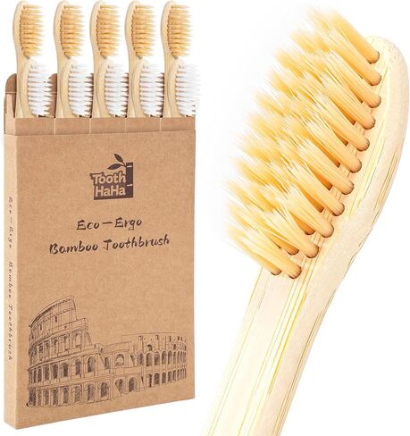 Bamboo Toothbrushes for Adults, BPA-Free Soft Tapered Bristles, Eco-Friendly Natural Organic Wooden Toothbrush, 10-Count Toothbrushes Travel Set in Saudi Arabia