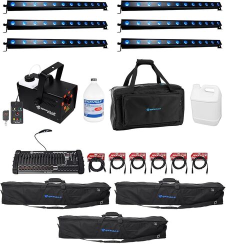 Audiosavings Bundle: (6) ADJ Ultra HEX BAR 12 Light Bar Bundle with ROCKFORCE Controller & (5) RDX3M10 Cable, RDX3M25 Cable, R1200L Fog Machine, BAG1200 Bag, (3) RLB60 Bag, RFJG Fluid(19 Item) in Saudi Arabia