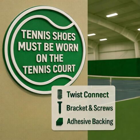 Tennis Shoes Must be Worn on the Tennis Court –6"x6", 11"x11", Easy Install, All-Surface Mount, For Clubs, Recreational Facilities, or Parks in Saudi Arabia