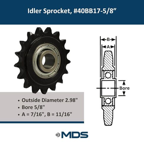 #40 Roller Chain Idler Sprocket 5/8" Bore Hardened 17 Tooth - 40BB17-5/8 in Kuwait