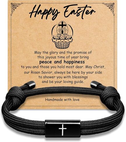 Boys Easter Basket Stuffers, Teen Boys Easter Gifts Black Cross Bracelet for Men with Delicate Card, Mens Cross Jewelry Meaningful Christian Basket Stuffers for Son Grandson in Kuwait