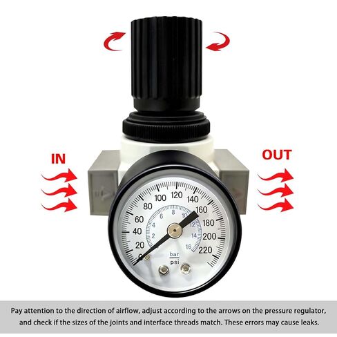 YSIL Air Compressor Pressure Regulator with Gauge Female Thread 1/4 NPT 0-180 PSI Adjustable OR-02 in Kuwait