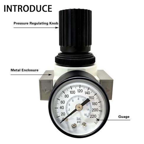 YSIL Air Compressor Pressure Regulator with Gauge Female Thread 1/4 NPT 0-180 PSI Adjustable OR-02 in Kuwait