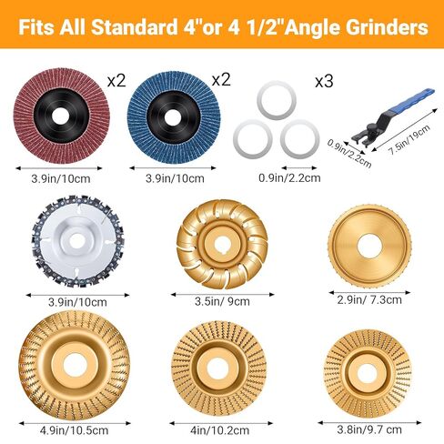14 Pcs Angle Grinder Wood Carving Disc Set, Stump Grinding Tools for 4" or 4 1/2" Angle Grinder Flap Disc Flap Sanding Wheels for Woodworking Cutting Carving Sanding and Polishing in Saudi Arabia