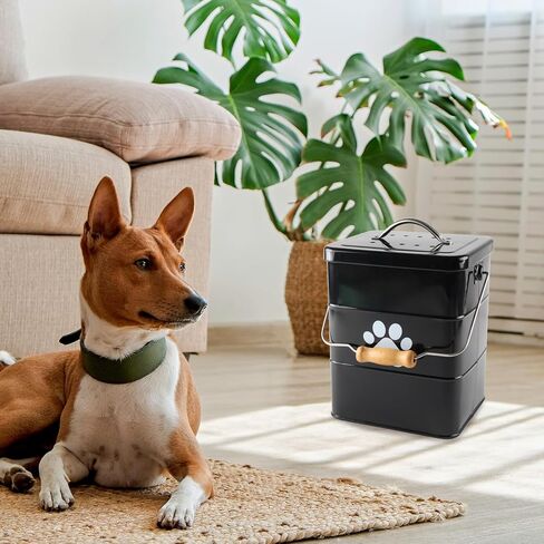 Small Dog Poop Trash Can Outside,1.5Gal/6L Metal Dog Waste Trash Can with Lid/Filter/Handle,Pet Waste Container Bucket with 75 Trash Bags-Black in Saudi Arabia