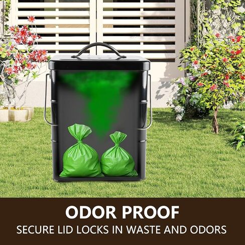 Small Dog Poop Trash Can Outside,1.5Gal/6L Metal Dog Waste Trash Can with Lid/Filter/Handle,Pet Waste Container Bucket with 75 Trash Bags-Black in Saudi Arabia