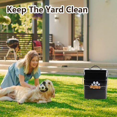 Small Dog Poop Trash Can Outside,1.5Gal/6L Metal Dog Waste Trash Can with Lid/Filter/Handle,Pet Waste Container Bucket with 75 Trash Bags-Black in Saudi Arabia