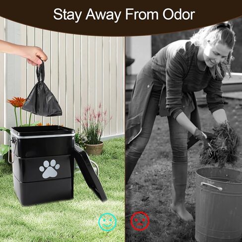 Small Dog Poop Trash Can Outside,1.5Gal/6L Metal Dog Waste Trash Can with Lid/Filter/Handle,Pet Waste Container Bucket with 75 Trash Bags-Black in Saudi Arabia