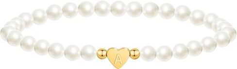 Baylay Pearl سوار أولي للنساء - خطاب القلب المطلي بالذهب 18K A -Z سوار أولي للبنات في سن المراهقة أساور لؤلؤة للنساء سوار الذهب الذهب زهرة فتاة in Kuwait