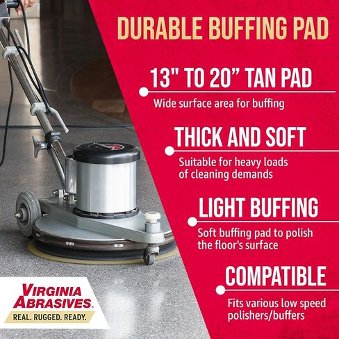 Virginia Abrasives 17" Tan Floor Maintenance Pads – Light Buffing, Scrubbing, Non-Woven, Thick Replacement Pads for Orbital Machines, 5-Pack in Kuwait