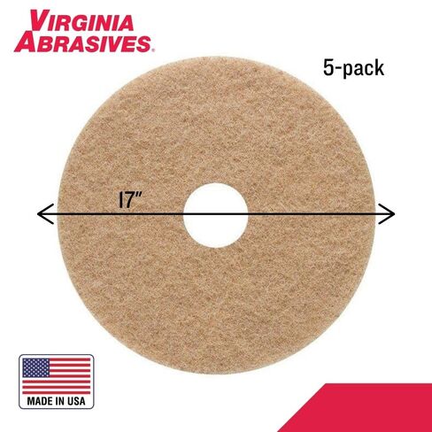 Virginia Abrasives 17" Tan Floor Maintenance Pads – Light Buffing, Scrubbing, Non-Woven, Thick Replacement Pads for Orbital Machines, 5-Pack in Kuwait