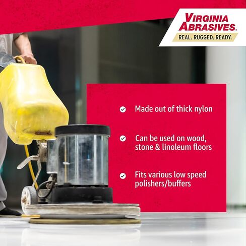 Virginia Abrasives 17" Tan Floor Maintenance Pads – Light Buffing, Scrubbing, Non-Woven, Thick Replacement Pads for Orbital Machines, 5-Pack in Kuwait