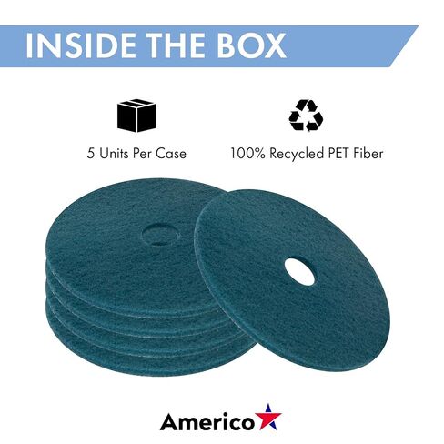 Americo Aqua Ultra High Speed Burnishing Floor Pad, High Gloss Polish, Soft to Medium Finishes, High Frequency, 27" Diameter, 5 Pads/Case, Made in USA in Kuwait