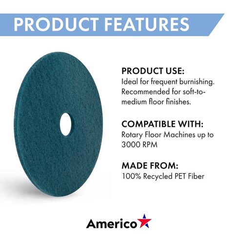 Americo Aqua Ultra High Speed Burnishing Floor Pad, High Gloss Polish, Soft to Medium Finishes, High Frequency, 27" Diameter, 5 Pads/Case, Made in USA in Kuwait