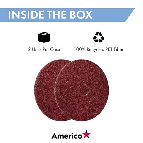 Americo Black Diamond 400 Red Heavy Duty Cleaning Flood Pad, 20" Diameter, 400 Grit, 2 Pads/Case, Made in The USA in Kuwait