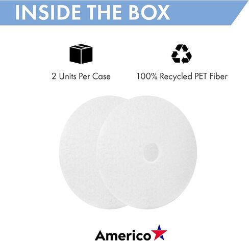 Americo White Super Polish Floor Pad, 27" Diameter, 3.25" Center Hole, 2 Pads/Case, Machine Floor Pads for Polishing Dry Floors, Made of 100% Recycled Content, USA Made in Kuwait