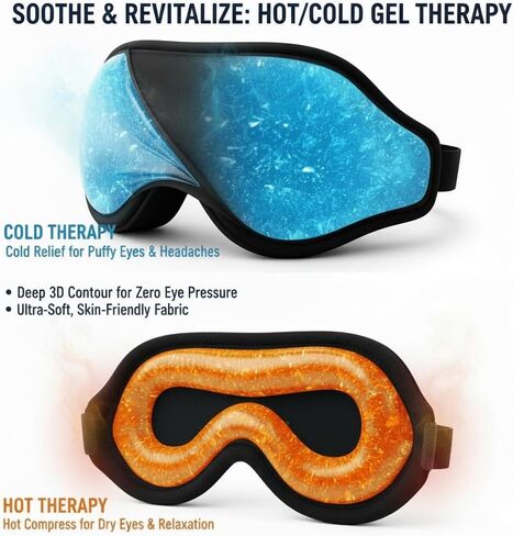 3D Zero-Pressure Sleep Mask with Cooling Gel | 100% Blackout Eye Cover for Puffy Eyes, Migraines & Dry Eyes | Hot & Cold Therapy for Deep Sleep & Relaxation in Saudi Arabia